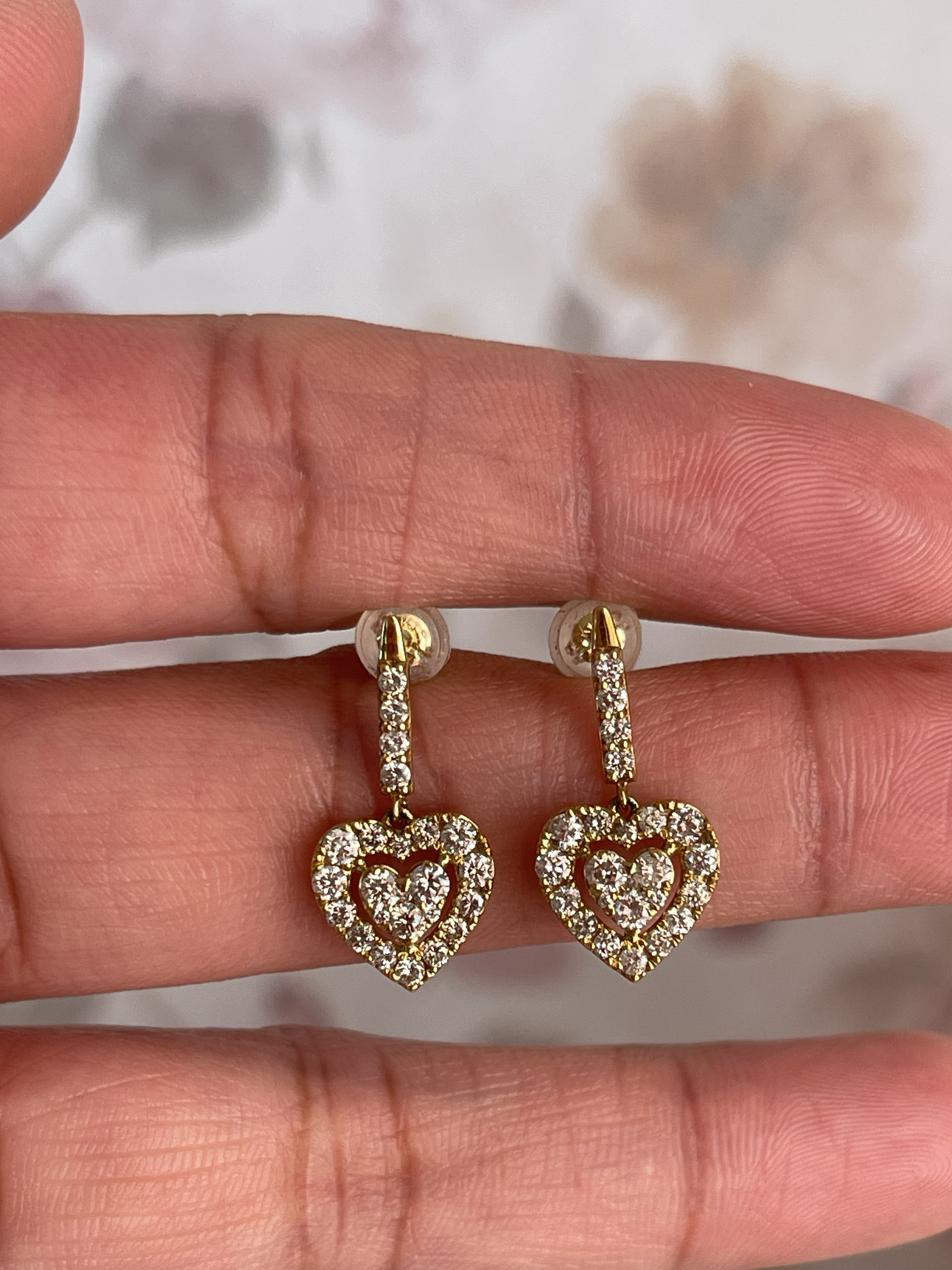 Heart with Diamond Dangling Earrings