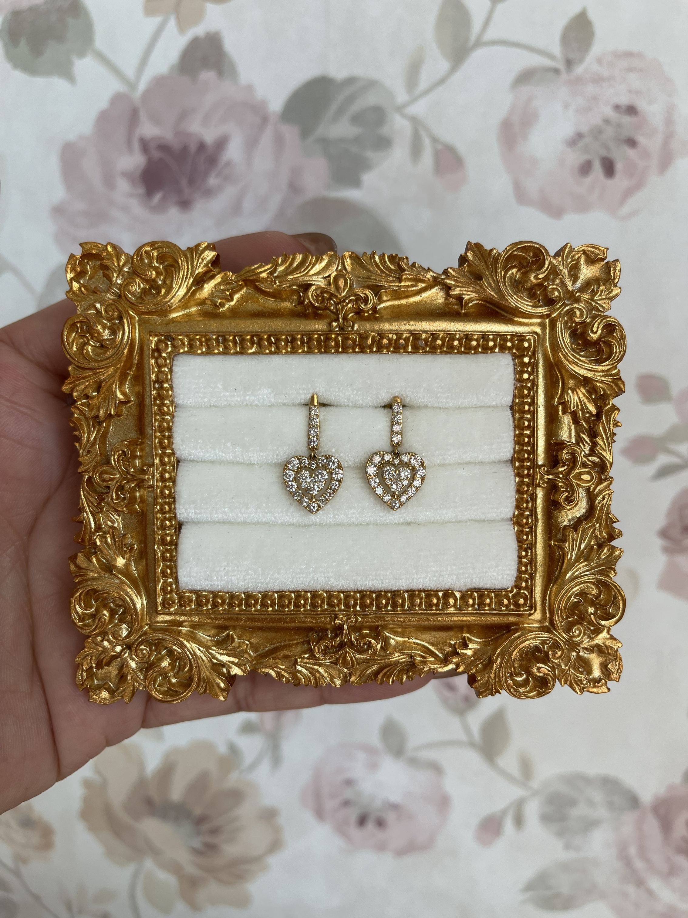 Heart with Diamond Dangling Earrings