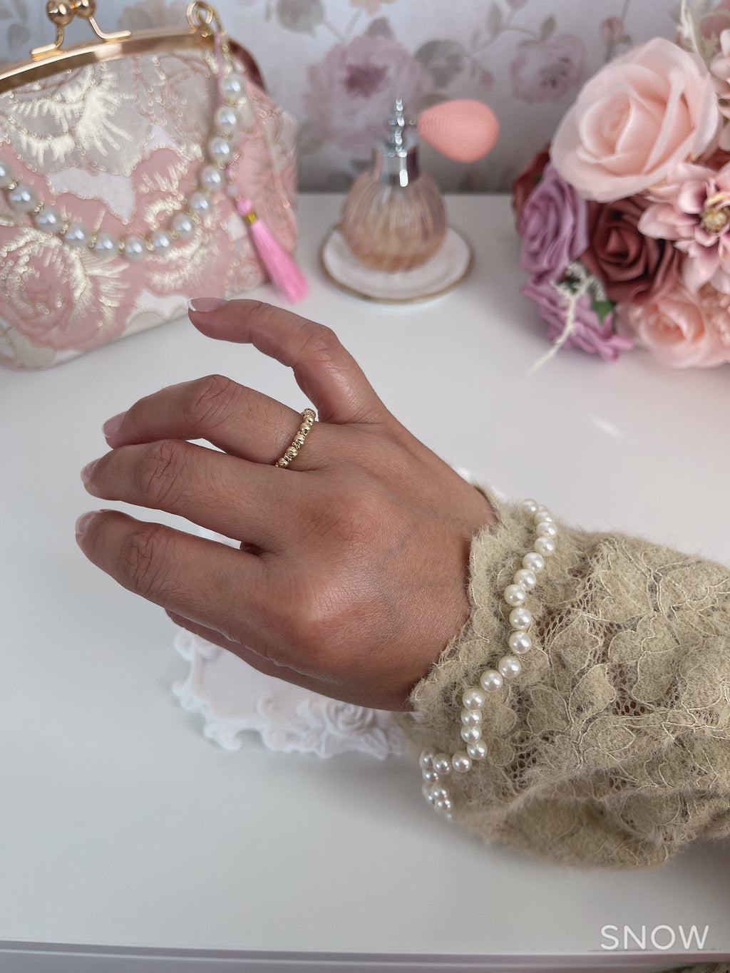Diamond Cut Bead Ring (Adjustable S 6-7)