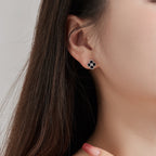 Onyx Petal Rhodium Earrings