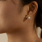 Bow and Shell Pearl Earrings