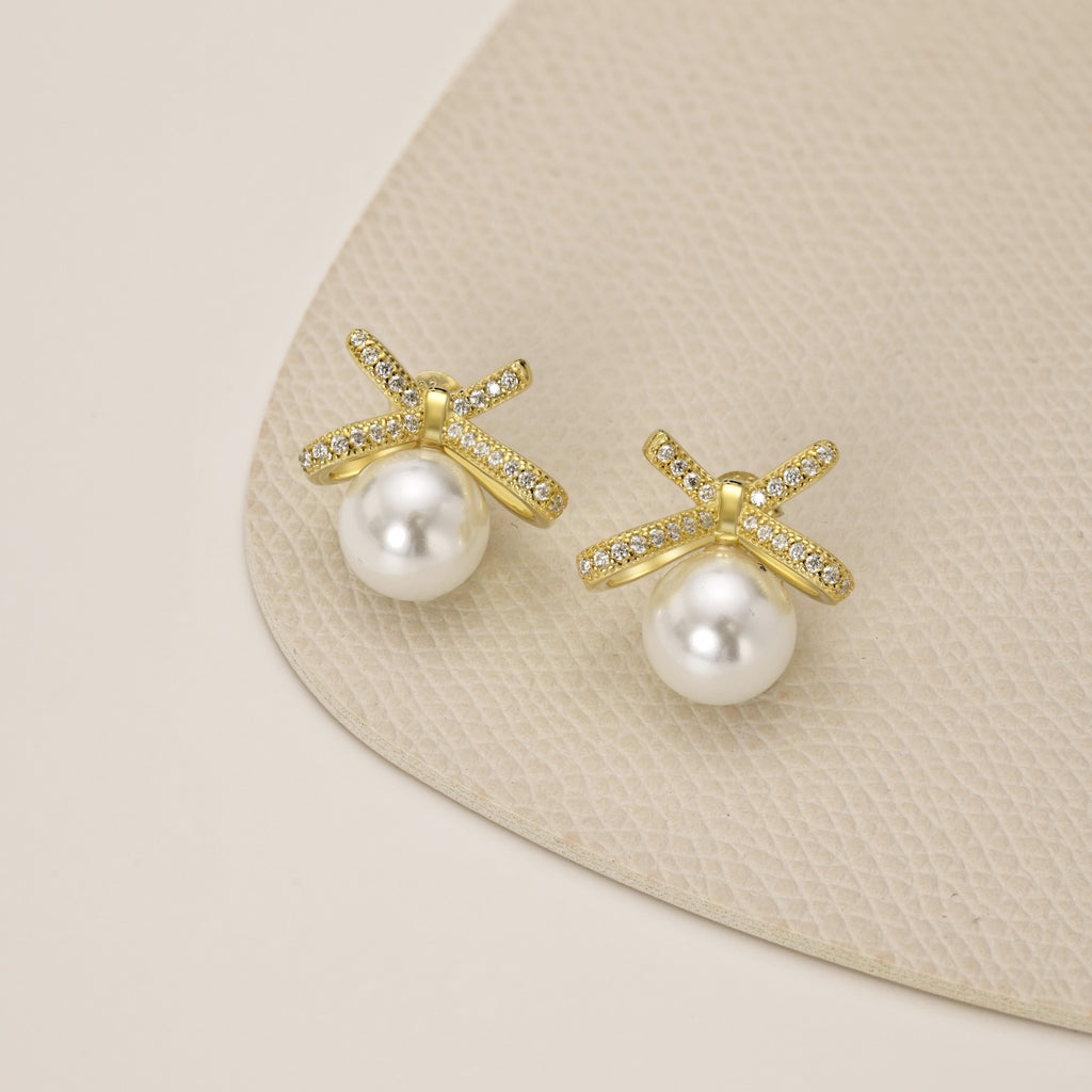 Bow and Shell Pearl Earrings