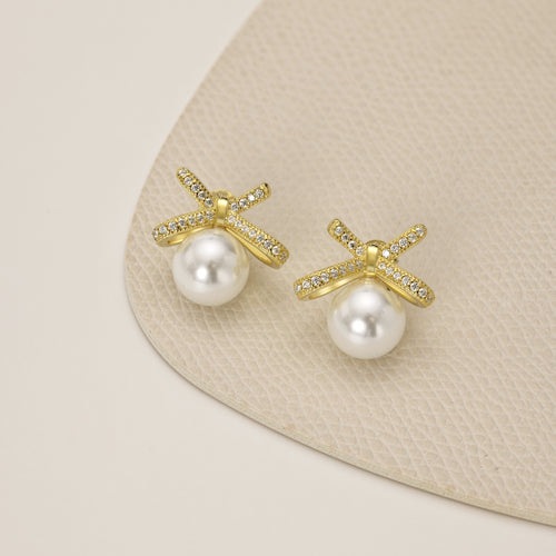Bow and Shell Pearl Earrings