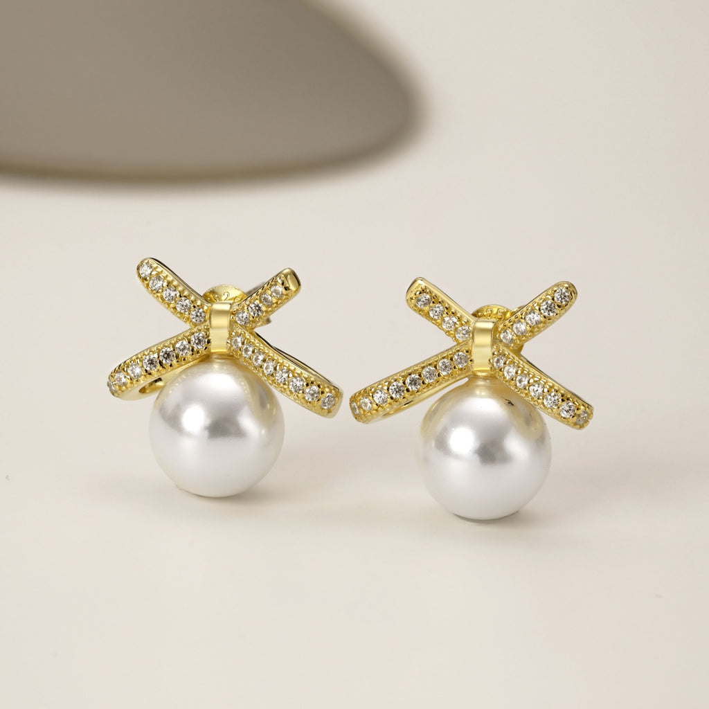 Bow and Shell Pearl Earrings