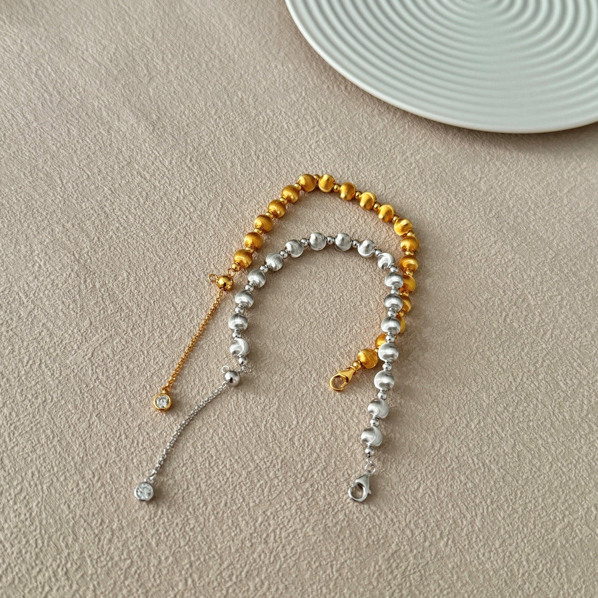 Velvet Silver Bead Bracelet  (6mm)