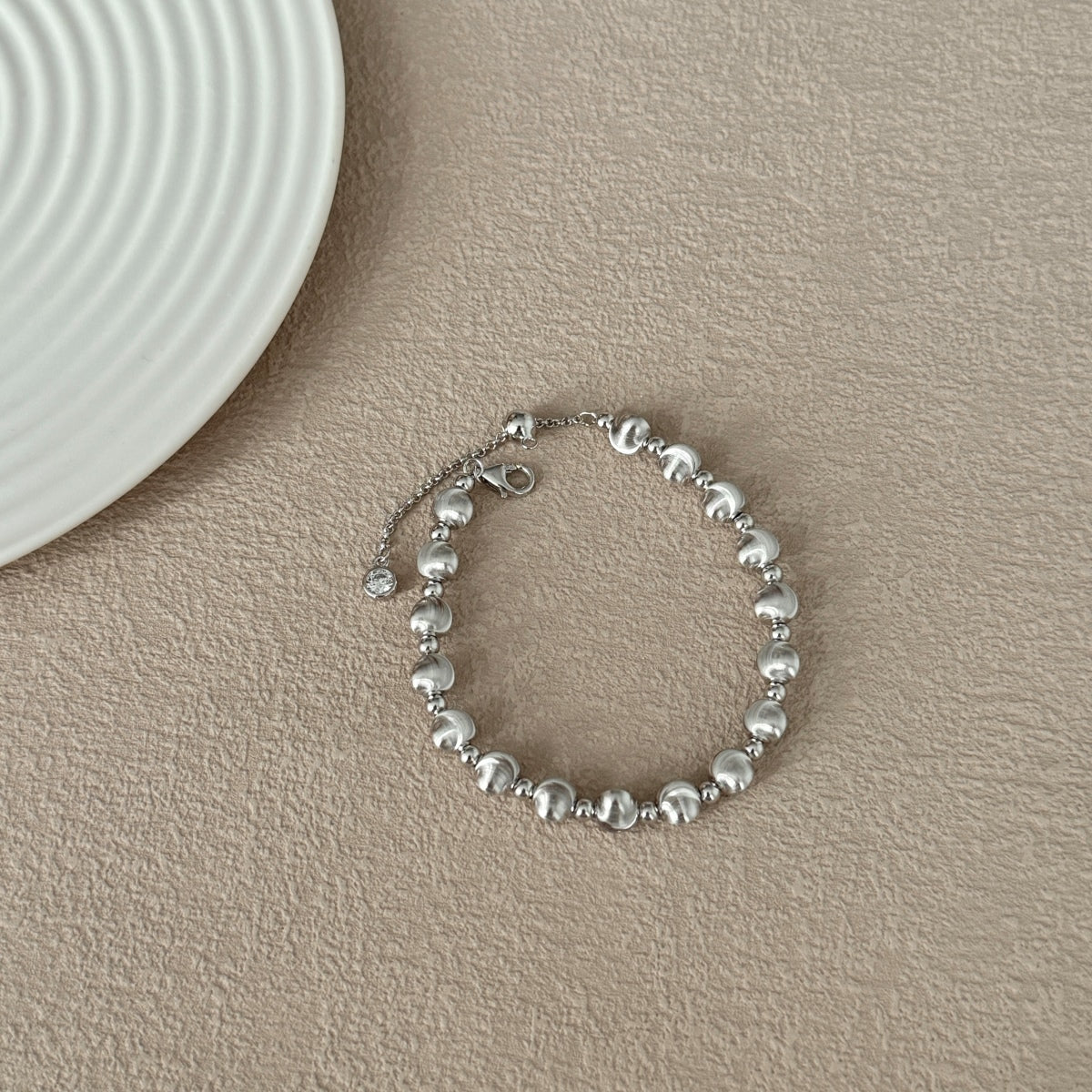 Velvet Silver Bead Bracelet  (6mm)