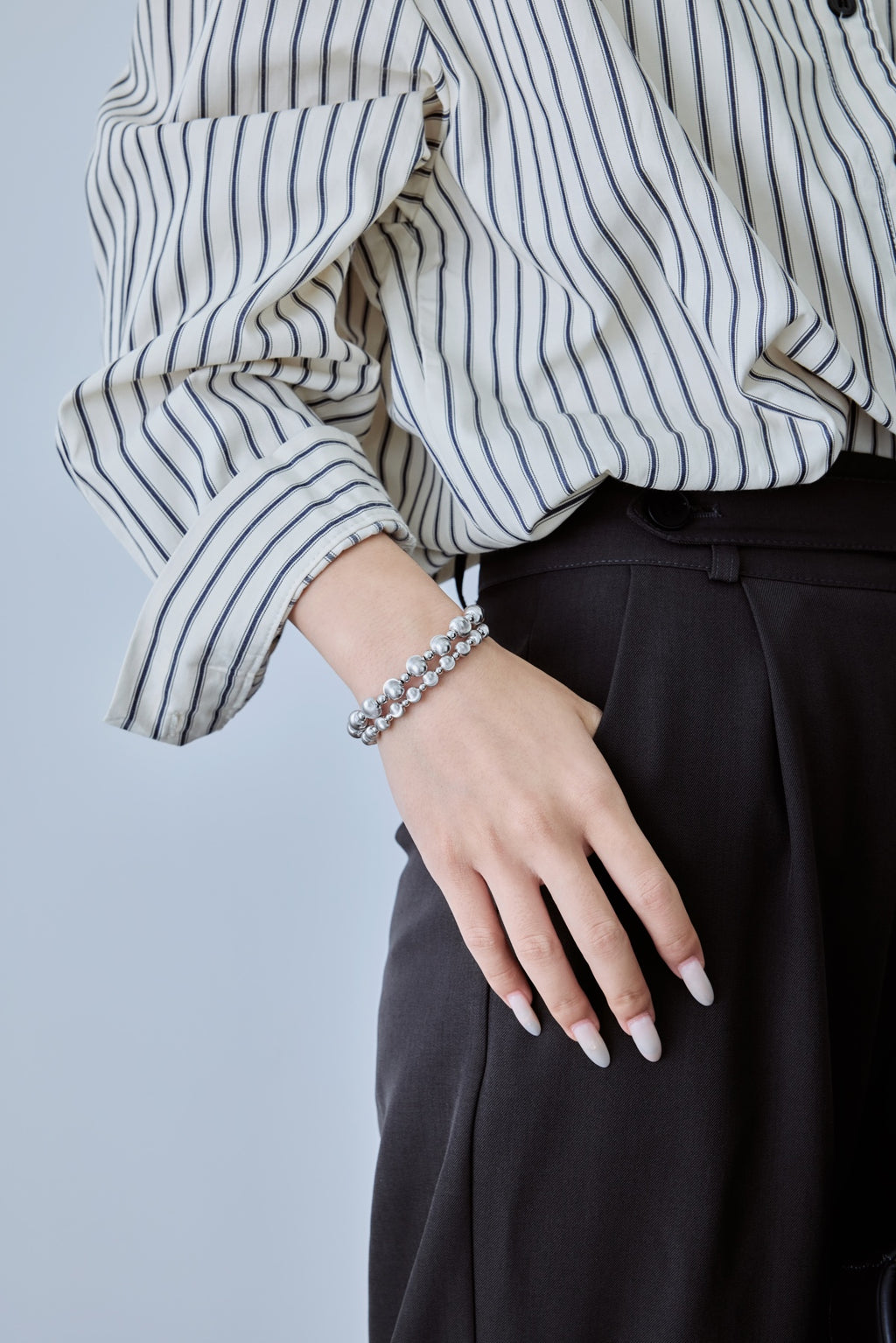 Velvet Silver Bead Bracelet  (6mm)