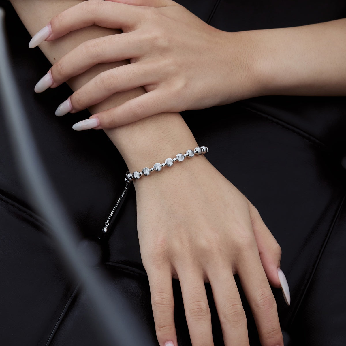 Velvet Silver Bead Bracelet  (6mm)