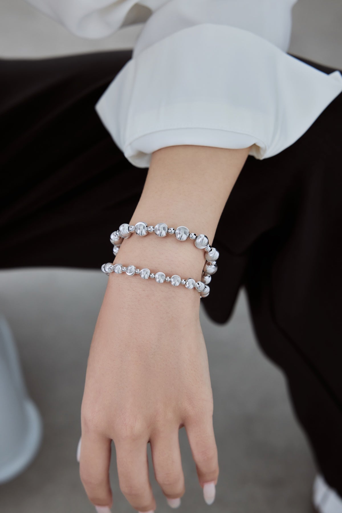 Velvet Silver Bead Bracelet  (8mm)