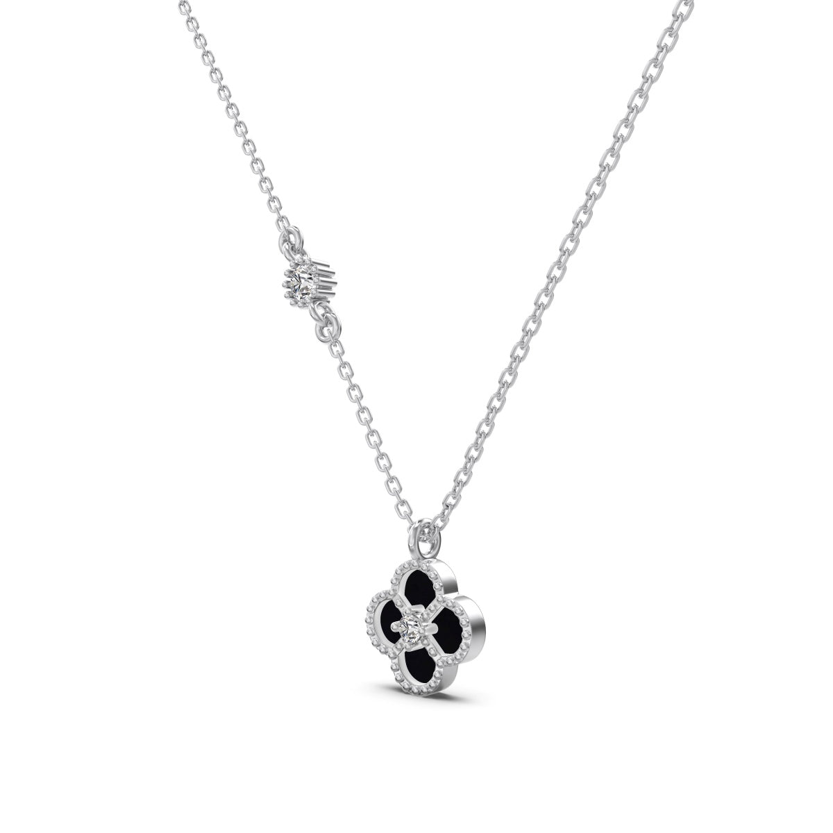 Onyx Petal Silver Necklace
