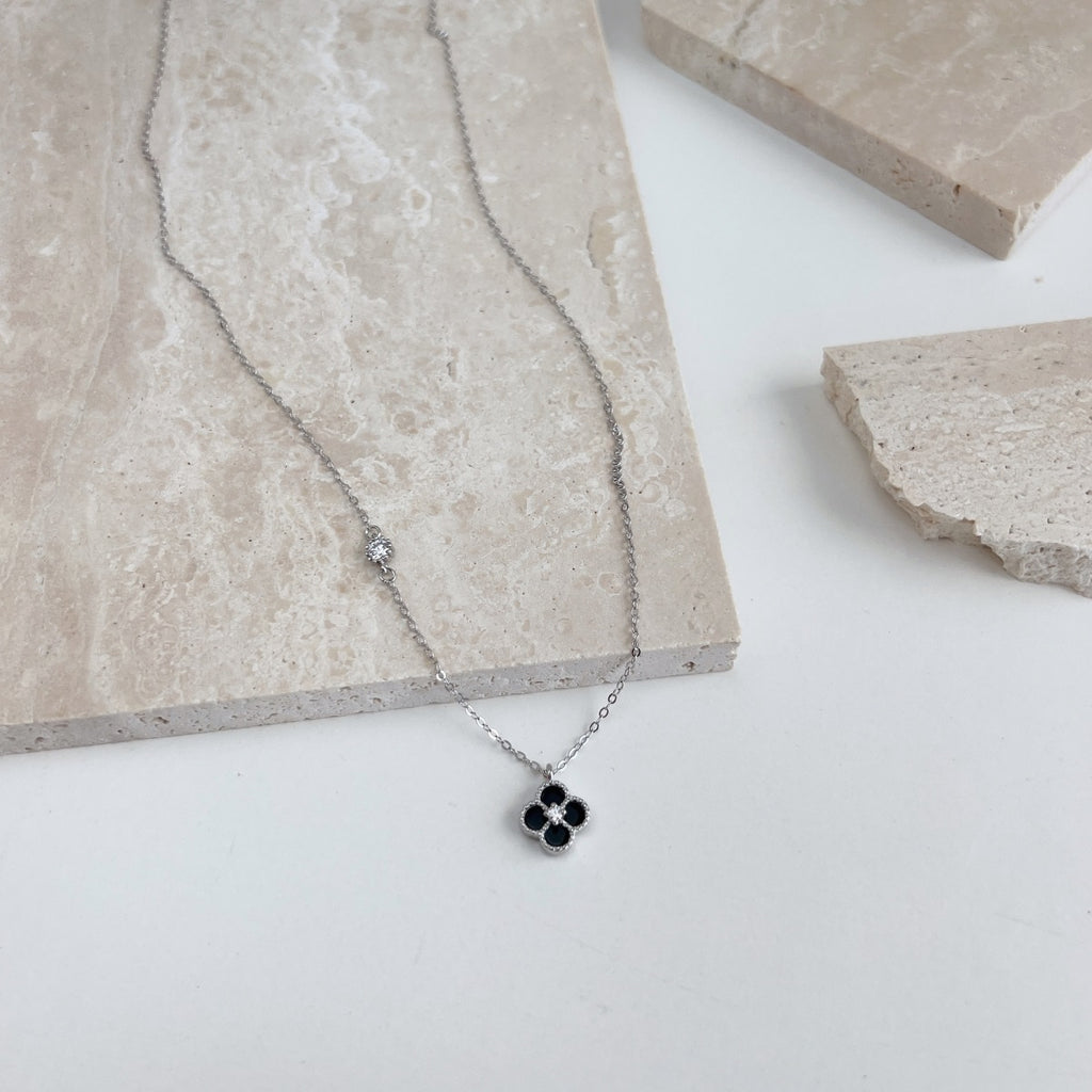 Onyx Petal Silver Necklace