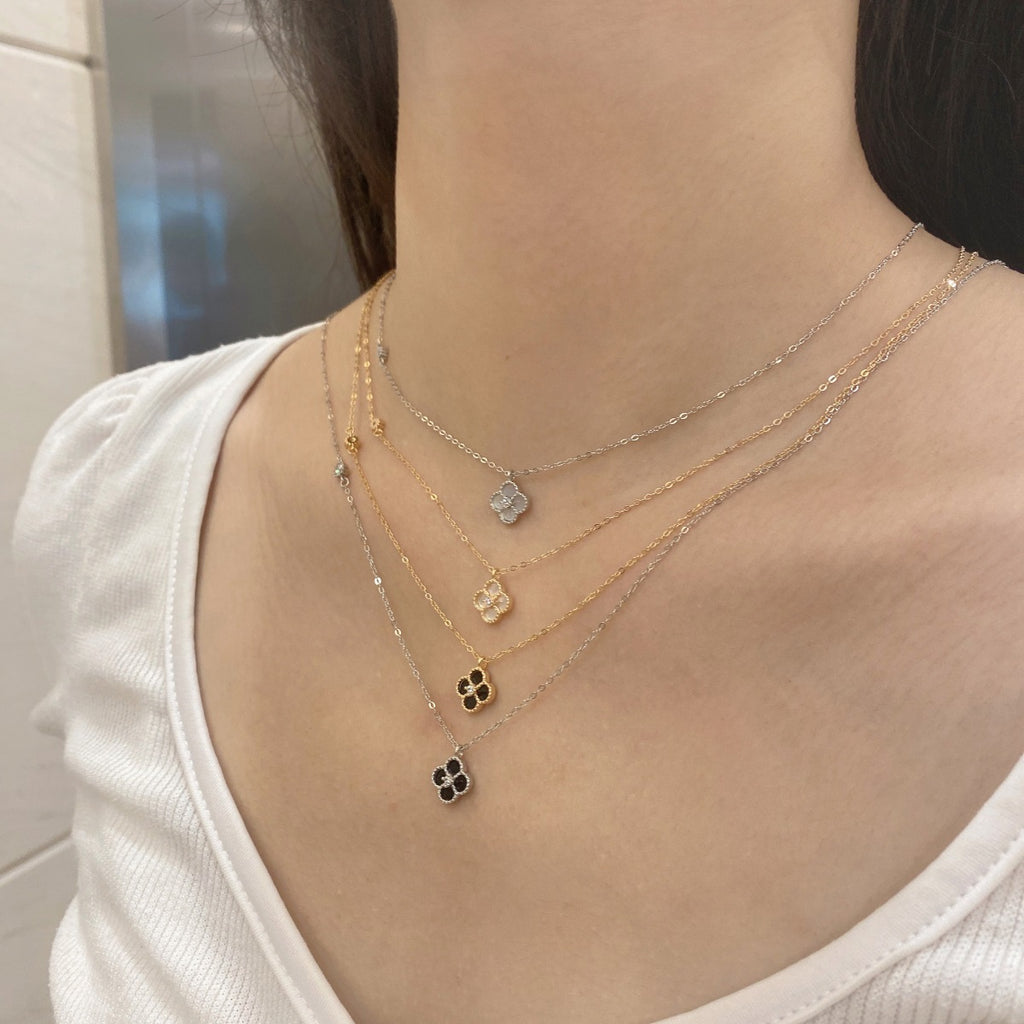 Onyx Petal Silver Necklace