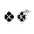 Onyx Petal Rhodium Earrings