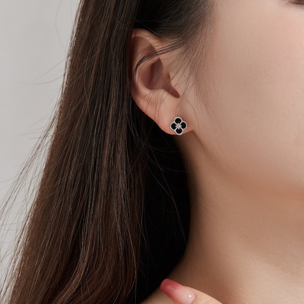Onyx Petal Rhodium Set