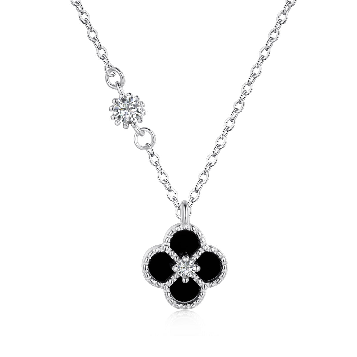 Onyx Petal Rhodium Set