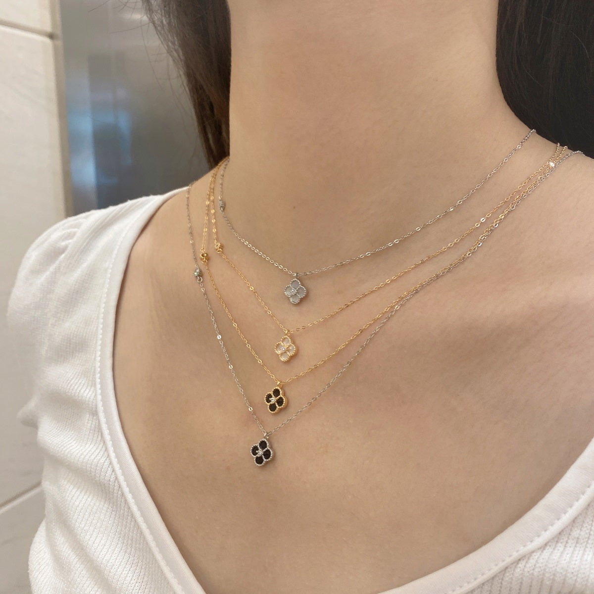 Onyx Petal Rhodium Set
