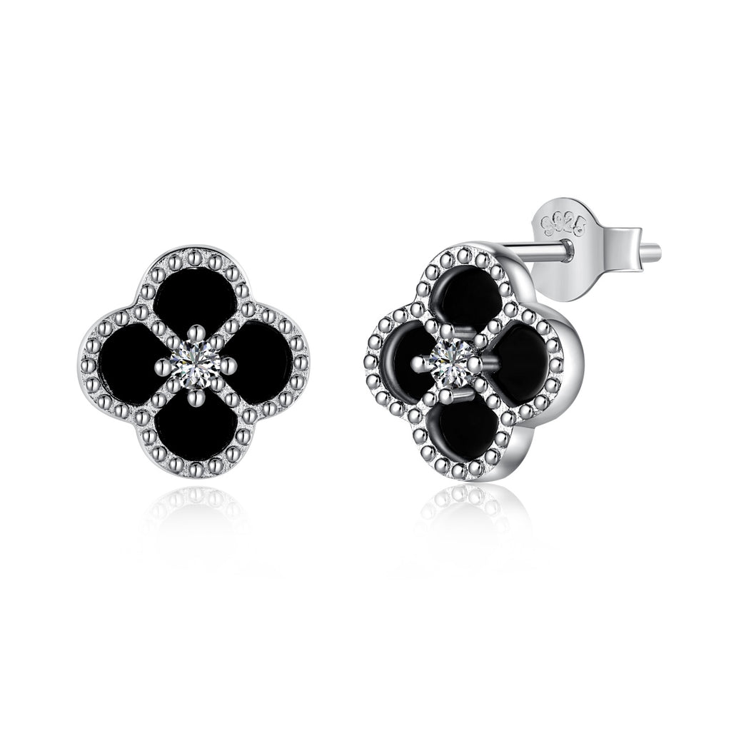 Onyx Petal Rhodium Set