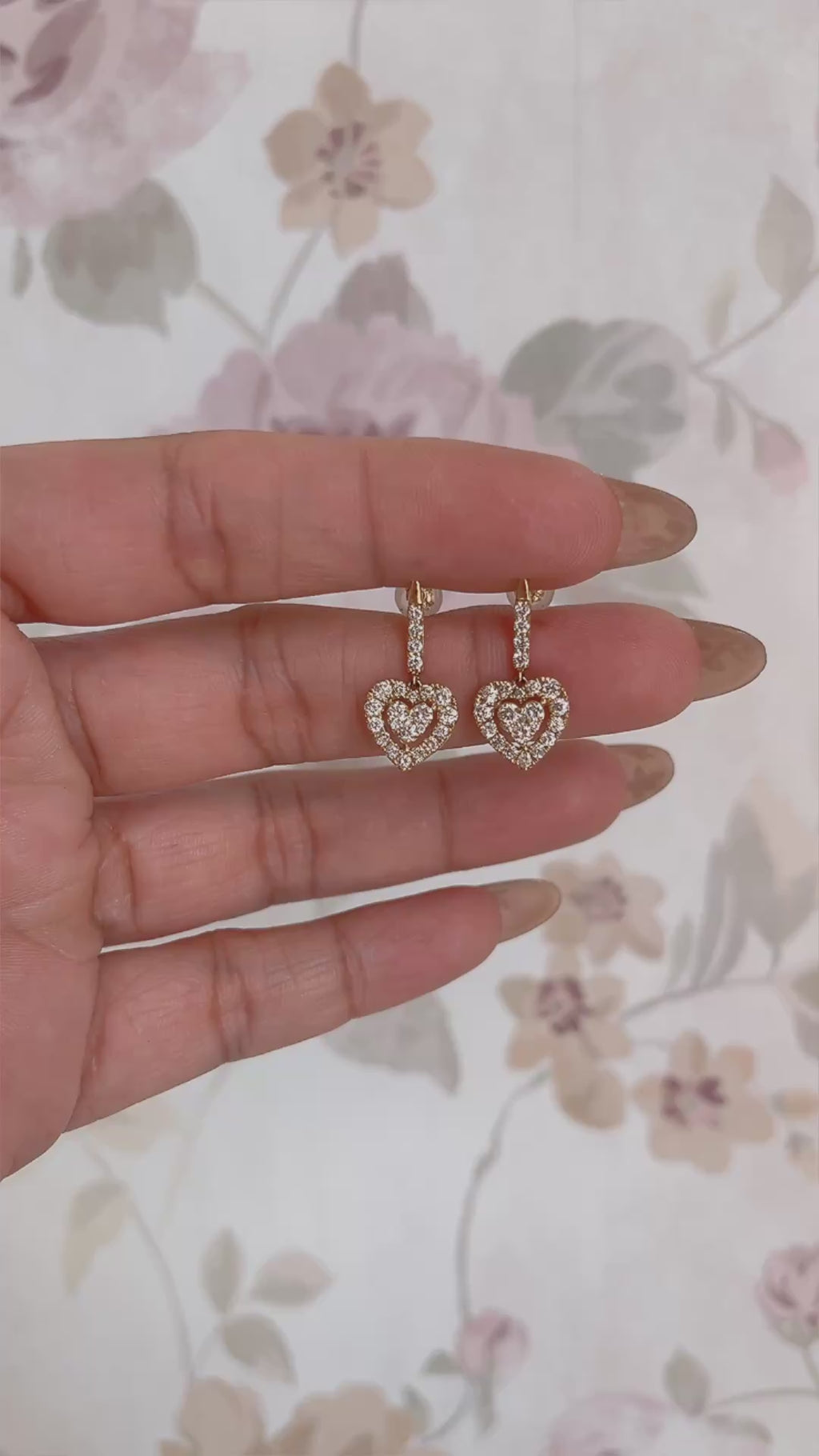 Heart with Diamond Dangling Earrings